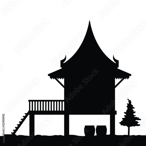 Thai culture house silhouette vector