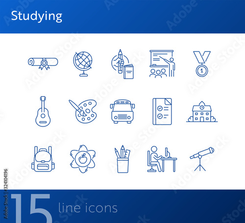 Studying line icon set. Subject, webinar, teaching. School concept. Can be used for topics like education, college, knowledge