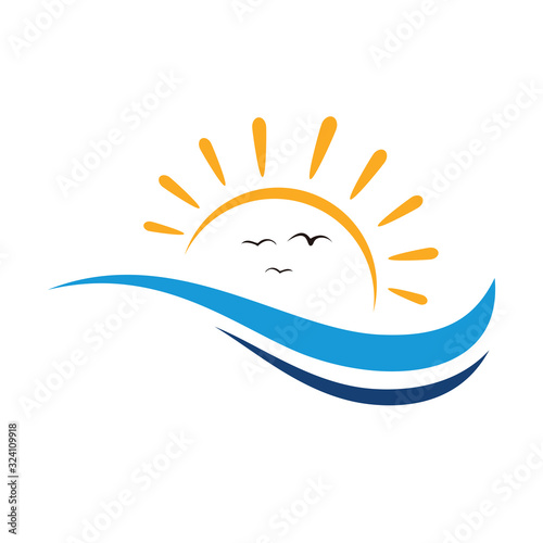 Beach Logo, Beach Sunset Logo, Wave Logo Vector