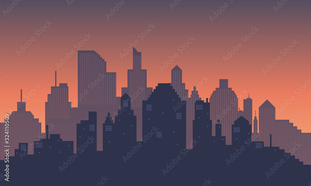 City building skyscraper in the morning with sunrise