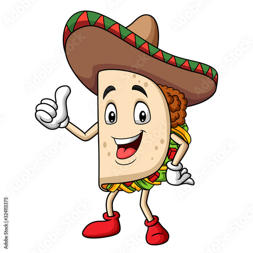 Cartoon taco wearing a sombrero giving thumb up