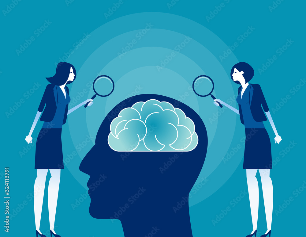 Researching brain and psychology of human. Scientists and Analysis