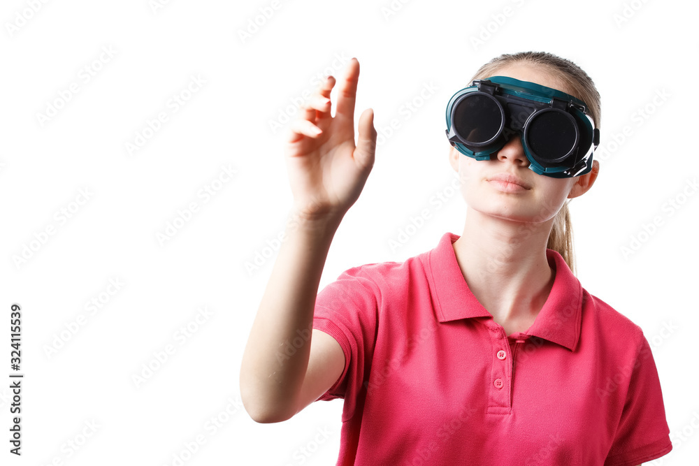 girl in virtual reality glasses playing
