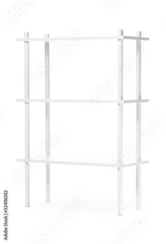 Empty shelving unit on white background