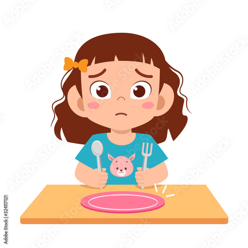 cute little kid girl feel hungry want to eat