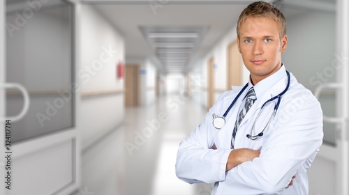 Handsome male doctor with stethoscope on neck
