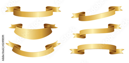 Gold ribbon for title, design of promotional products, use to highlight title or promotional information. Banner, ribbon for web or print, vector illustration.