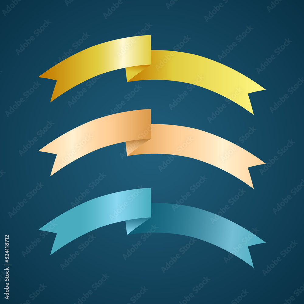 Colorful ribbon for title, design of promotional products, use to highlight title or promotional information. Banner, ribbon for web or print, vector illustration.