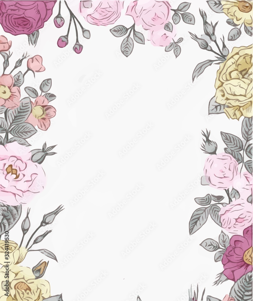 Wedding template. Flower frame with roses