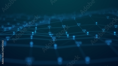 abstract plexus geometry data background connecting technology concept digital communication network moving line and dot