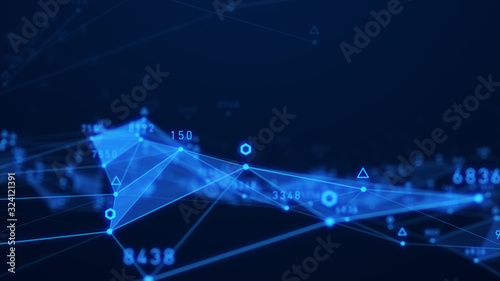 abstract plexus geometry data background connecting technology concept digital communication network moving line and dot