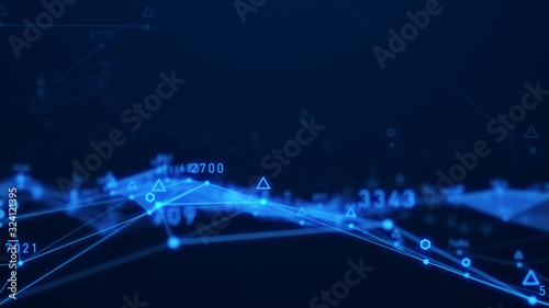abstract plexus geometry data background connecting technology concept digital communication network moving line and dot