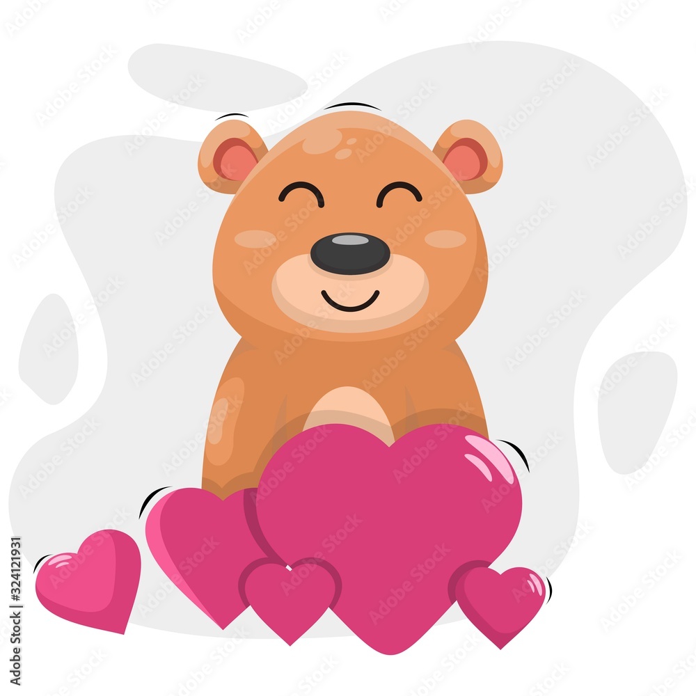 adorable bear with love cartoon vector