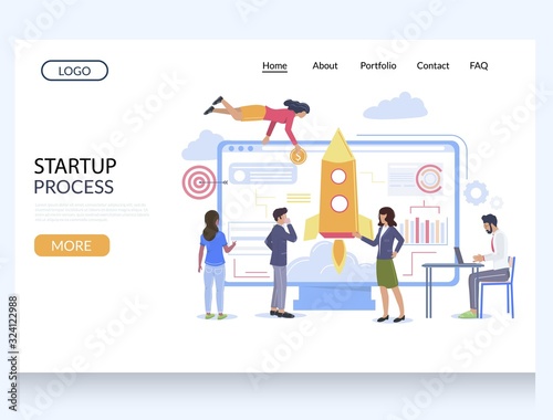 Startup process vector website landing page design template