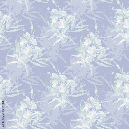 Spring flowers. Seamless pattern. Pattern on white and color background.