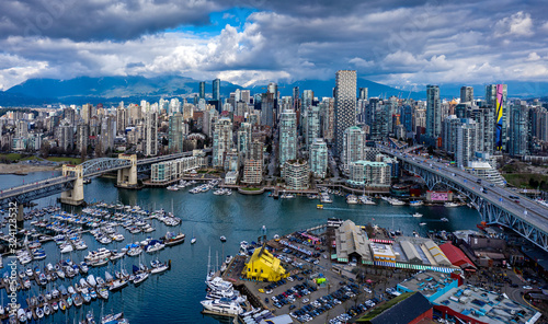 Aerial View of False Creek, Granville Island, and Yaletown, in Vancouver photo