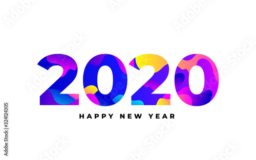 Happy new year 2020 with colorful fluid and liquid shape design template2020 new year with fluid and liquid design template for you banner, flyer and background