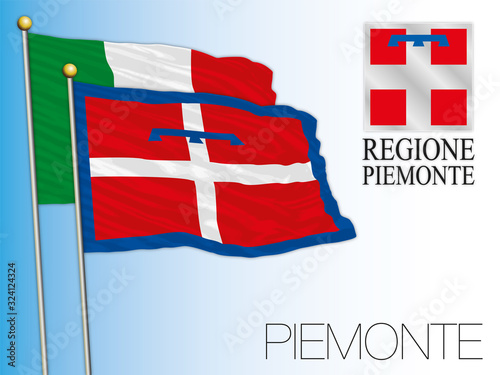 Piemonte official regional flag and coat of arms, Italy, vector illustration