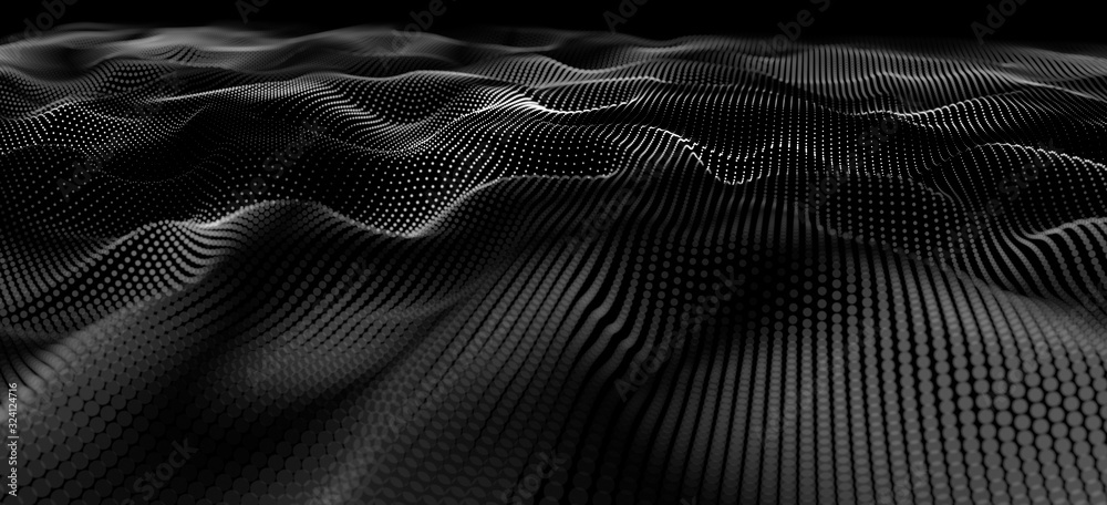 abstract black background with waves of dots abstract black background with waves of dots