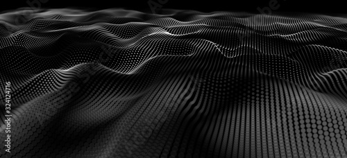 Fototapeta Naklejka Na Ścianę i Meble -  abstract black background with waves of dots