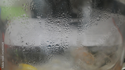 Closeup of condensation on drinks glass
