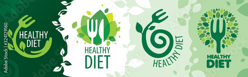 Vector set of icons on the theme of healthy food