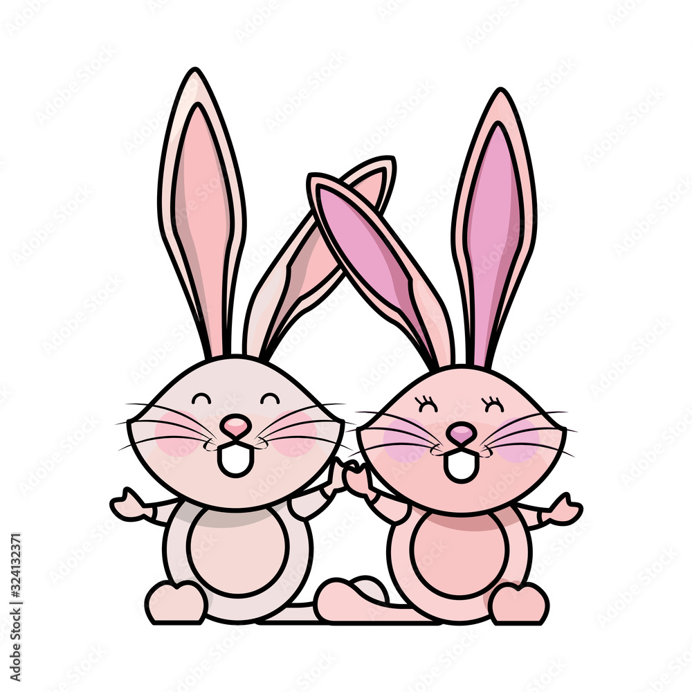 cute rabbits couple easter animals characters cute rabbits couple easter animals characters