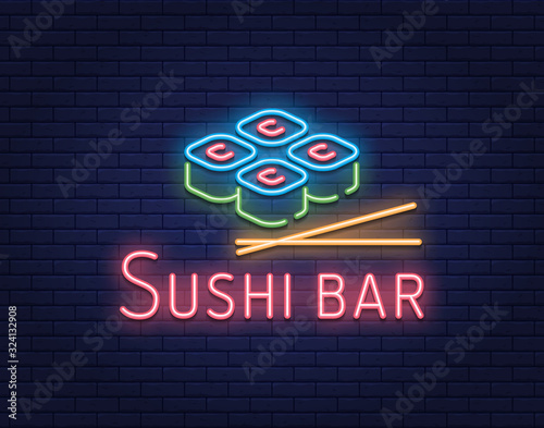 Neon Sushi Roll Bar Logo