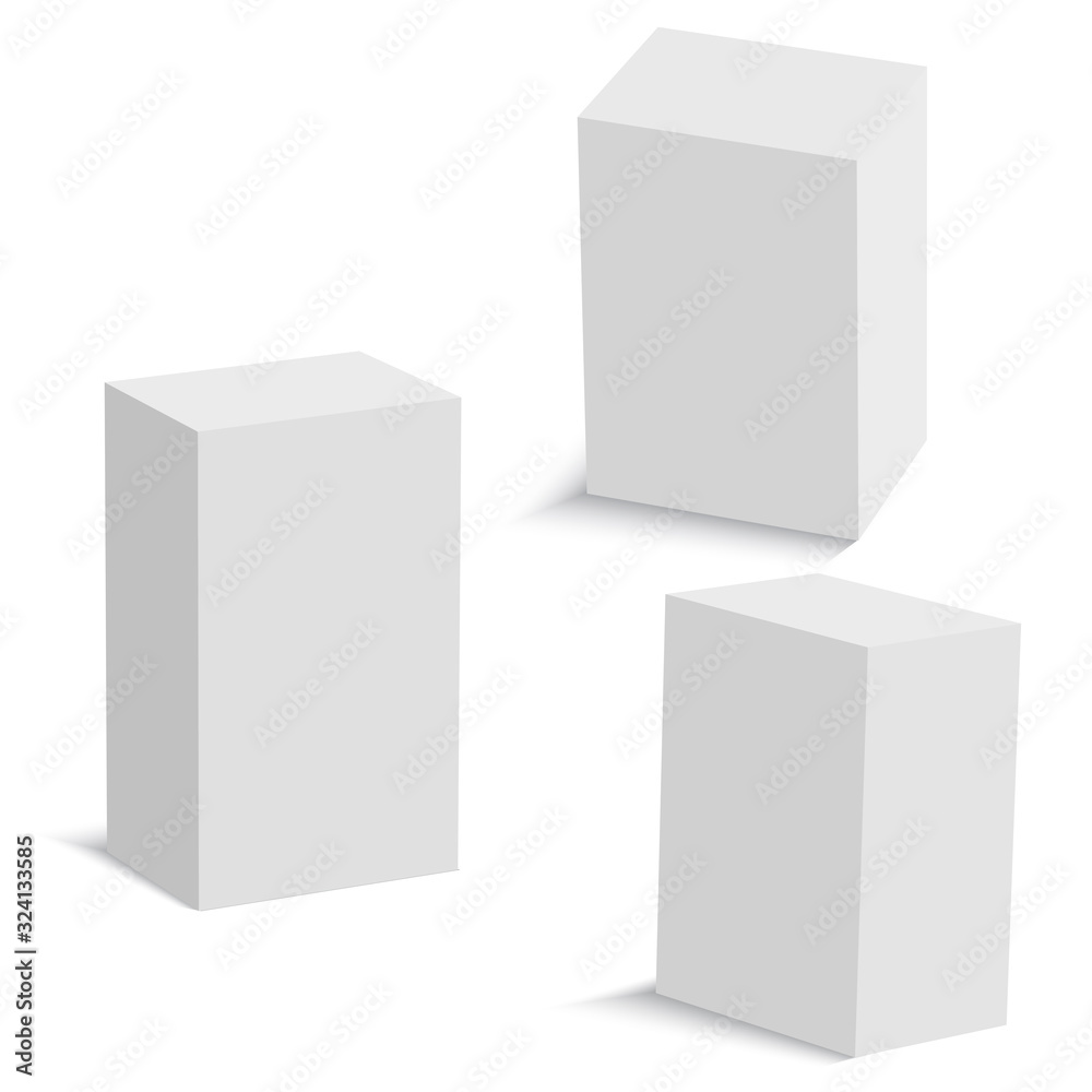 Set of white cardboard square boxes different views. Vector Set of white cardboard square boxes different views. Vector