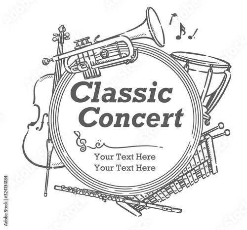 楽器のイラストを使った、コンサートポスターなどに使えるデザイン素材