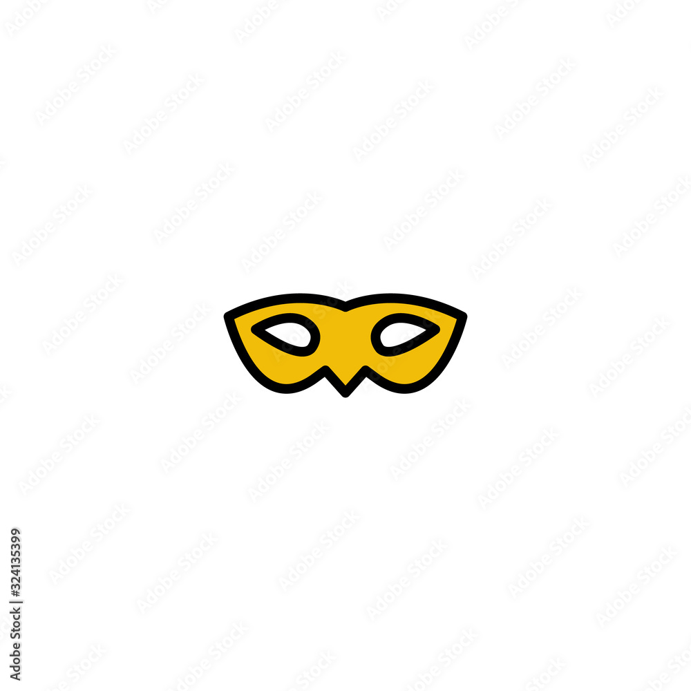 Carnival mask filled line icon, thin line vector sign, linear style pictogram isolated on white. Masquerade symbol, logo illustration. Editable stroke on white background