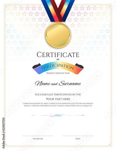 Certificate template in sport theme with border frame, Diploma design