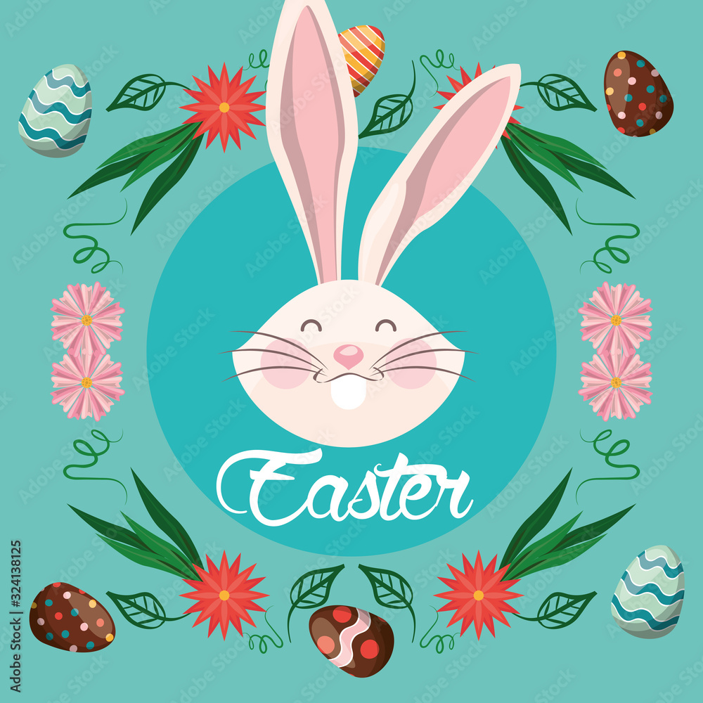 happy easter card with lettering and rabbit happy easter card with lettering and rabbit