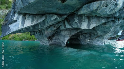 Limestone rock formation with caves (Marble Caves) on the lake General Carrera in Chilean Patagonia, Aysen region, Chile photo