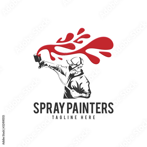 Spray Painters Car with People Logo Vector Icon Illustration
