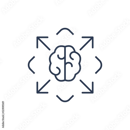 Go beyond the frame standard thinking.Initiative, creative process.Vector linear icon isolated on white background.