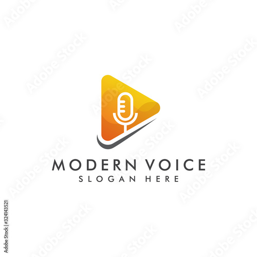 Play voice logo design, Podcast icon vector illustration