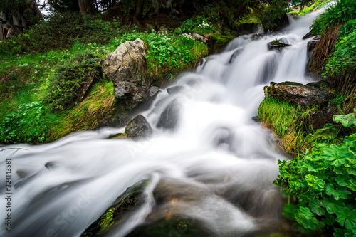 Long exposure of cascades in the Swiss alps