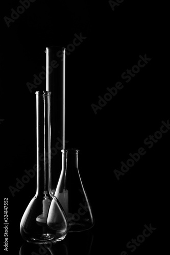 Glass flasks. Chemical flask. Chemical vessels. Glassware. © PhotoBetulo