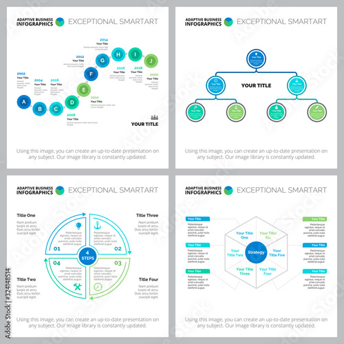 Infographic design set for business process organization. Can be used for workflow layout, presentation slide template. Business, startup and marketing concepts. Process step, metaphor charts