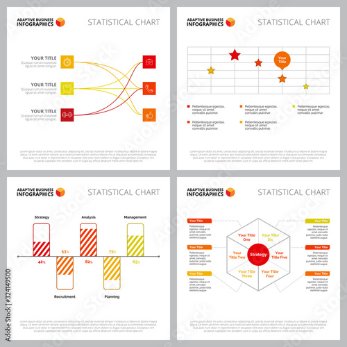 Collection of colorful infographic composition can be used for web design, presentation slide, advertising. Business concept with flow, bar, percantage charts, scatter plot photo