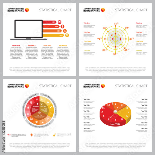 Creative diagram set for business project, marketing report, web design, presentation slide template. Digital marketing and analysis concept. Bar, percentage, radar and pie charts
