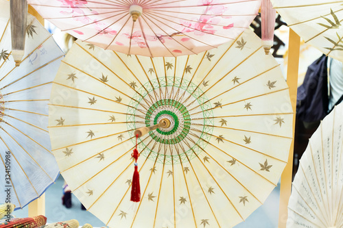 asian umbrella detail handmade decorated close up