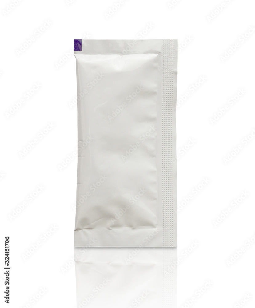Blank white sachet packaging for food cosmetic and medicine isolated on white background