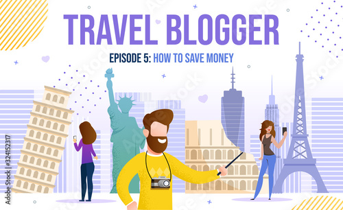 Man and Woman Travel Blogger Content Creator Giving Ideas, Inspiration, Save Money Recommendations for Social Media Network. Beautiful Destinations and Famous Attraction Exploration for Followers
