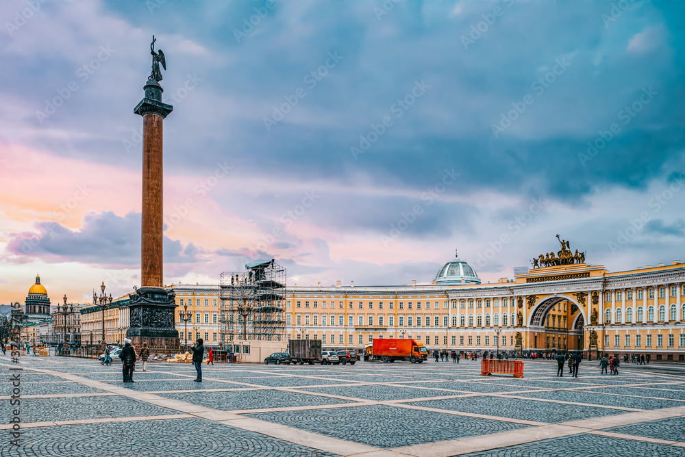 Winter Palace, Hermitage Museum and and Alexander column.  Saint Petersburg. Russia.