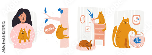 Set of different funny and cute pet insurance concepts