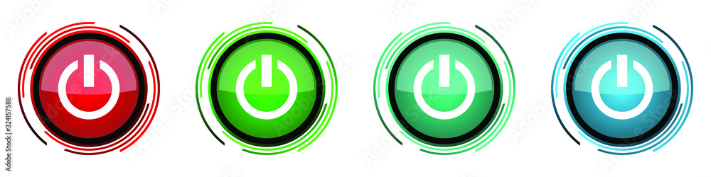 Power round glossy vector icons, set of buttons for webdesign, internet and mobile phone applications in four colors options isolated on white background Power round glossy vector icons, set of buttons for webdesign, internet and mobile phone applications in four colors options isolated on white background