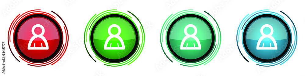 Person round glossy vector icons, human, man set of buttons for webdesign, internet and mobile phone applications in four colors options isolated on white background Person round glossy vector icons, human, man set of buttons for webdesign, internet and mobile phone applications in four colors options isolated on white background