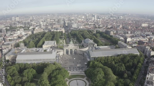 D-Log. Brussels, Belgium. Park of the Fiftieth Anniversary. Park Senkantoner. The Arc de Triomphe of Brussels (Brussels Gate), Aerial View photo